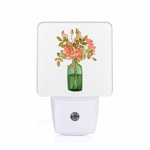 Image of LED Night Light,Vintage Autumn Aesthetic Bouquet LED Night Light Plug into Wall with Dusk to Dawn Light Sensor White Energy Efficient Nightlight for Bedroom Bathroom Hallway LivingRoom Kitchen