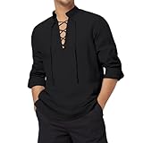 Tshirt Herren,Herren-Kostüm Mit Schnürung, Baumwolle, Mittelalterliches Vintage-Kostüm(01-Schwarz,M)