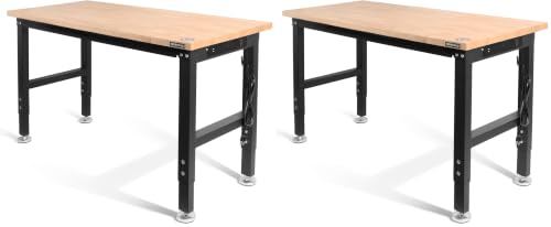 Image of WORKPRO 48 inch Adjustable Workbench, Rubber Wood Top, 2000 LBS Capacity (Pack of 2)