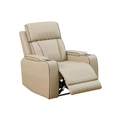 Sillón reclinable eléctrico amplio de cuero beige