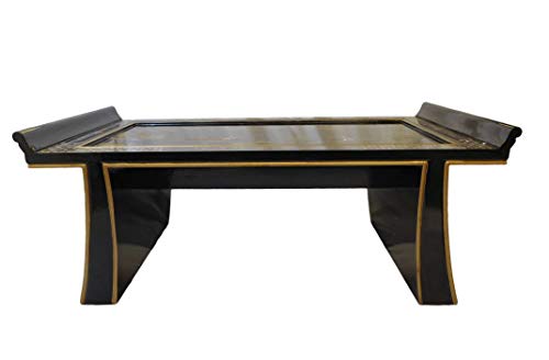 Black Lacquer Oriental Coffee Table With Gold Landscape #TOP2