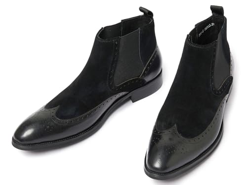 Santimon Mens Chelsea Dress Boots Leather Suede Wingtip Brogue Distinctive Slip on
