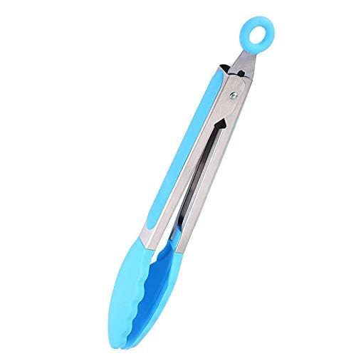 Image of Premium Steel and Siliconel Heat Resistant Kitchen Tongs for Cooking | Non Scratch Silicone Tip for Pans,Air Fryer,Barbeque, Serving | 10 inch - 230C Heat-Resistant (Pack of 01) (Blue)