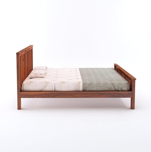 Image of SANKAT MOCHAN Industries Solid SHEESHAM Honey Brown Wooden Queen Size Bed Double Bed Furniture for Bedroom, Living Room, Home & Hostel (Honey Finish) Matters Size (5 * 6) (Double)