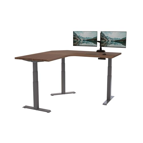 Vari ComfortEdge 60x60 L-Shape Electric Standing Desk – Height Adjustable Sit-Stand VariDesk for Corner Office with Reversible Left/Right Design - Walnut Top/Slate Legs (Ships in 3 Boxes)