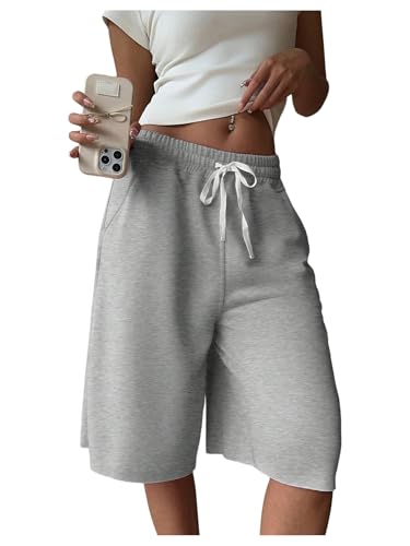 SHENHE Women's Wide Leg Sweat Shorts Drawstring Casual Lounge Sports Knee Length Bermuda Shorts