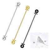 3 PCS Collar Pins for Men,Brass Ball Collar Bars,Collar Bars for Men Dress Shirts,Clasp Lapel Stick Brooch for Wedding Business Accessories (Silver/Gold/Black)