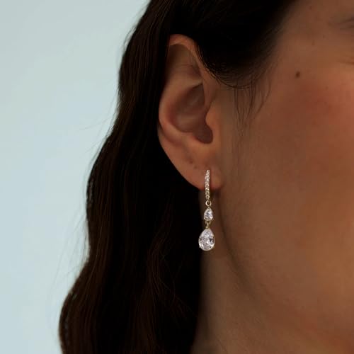 Dainty Gold Plated Huggie Hoop Earrings Trendy Imitation Cubic Zirconia Diamond Dangle Drop Earrings Hypoallergenic Jewelry for Women3