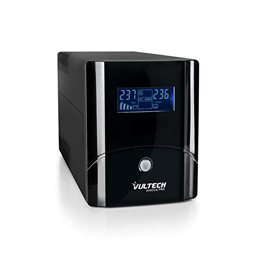 Vultech UPS1050VA-PRO Gruppo di Continuità Line Interactive UPS 560 Watt Display LCD AVR 2 Uscite Schuko/Bipasso 1 Uscita IEC13 RJ11 USB, 1050 VA | 560 Watt