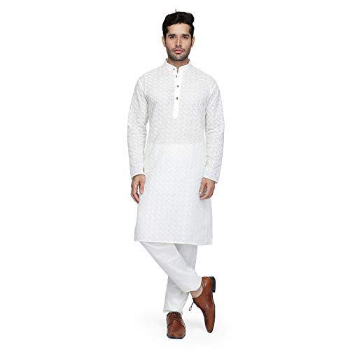 Image of Royal Kurta Men's Cotton Lucknowi Chikan Kurta Pyjama Set ()
