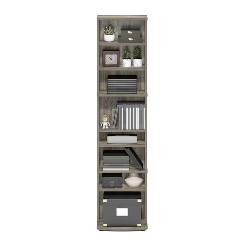 Image of Furinno Jaya DVD Shelf, 8-Tier Tall Narrow CD Rack, Media Shelf with Adjustable Shelves, DVD Storage Cabinets for CD Bluray Game Disc, Easy Assembly, for Living Room, Home Office, French Oak
