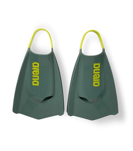 Arena Powerfin Pro II Aletas de entrenamiento de natación unisex para adultos, aletas de hoja corta de silicona, pies personalizados, Verde oscuro/amarillo, 36/37