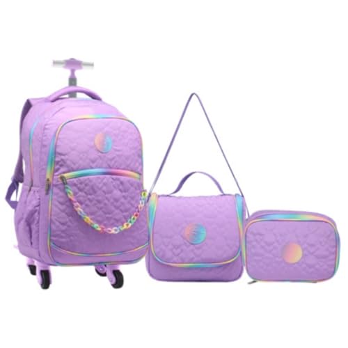 Kit Mochila 20” Escolar Juvenil Estampa Coração 4 Rodinhas 360° Feminino Com Lancheira Térmica E Estojo (LILÁS)