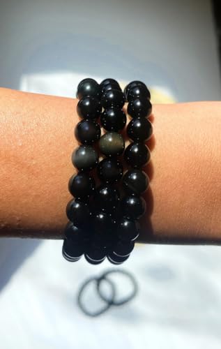 Pierres semi-précieuses obsidienne contre le stress en bracelet extensible de protection