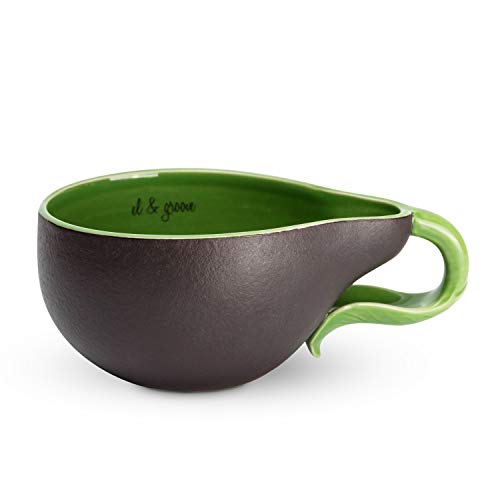 el & groove Avocado Tasse in 3D, Teetasse 250 ml (340ml randvoll), Kaffee-Tasse Avocado aus Porzellan in grün, Avocado Deko Becher, Bowl, Geschenkidee für Vegetarier, Superfood, Geschenk Weihnacht