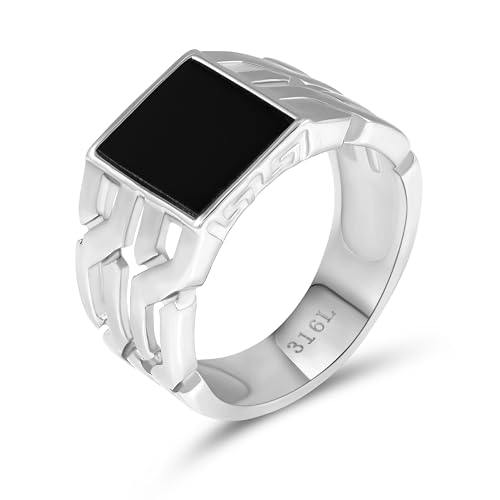 Stainless Steel Ring for Men with Black Onyx Stone, Cuban Link Jewelry for Men, Anillos Para Hombre (11)