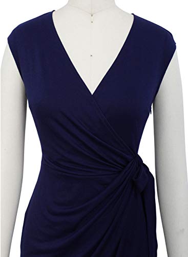 Image of Berydress Women's Vintage V-Neck Sheath Casual Party Work Faux Black Wrap Dress