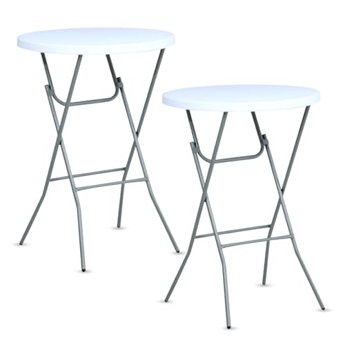 Luxeazi 32in Folding Bar Height Tables (2-Pack) – White Round High Top Cocktail Tables for Indoor...