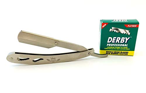 Stainless Steel Professional Straight Barber Razor + 100 FREE Blades