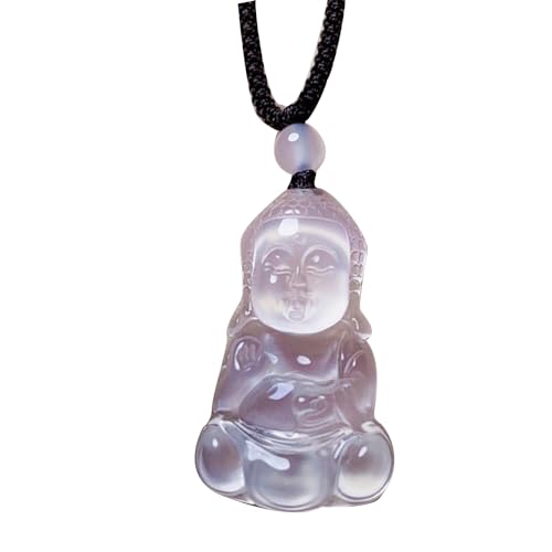 Collier Bouddha chalcédoine blanche naturelle, pendentif petite taille avec cordon réglable