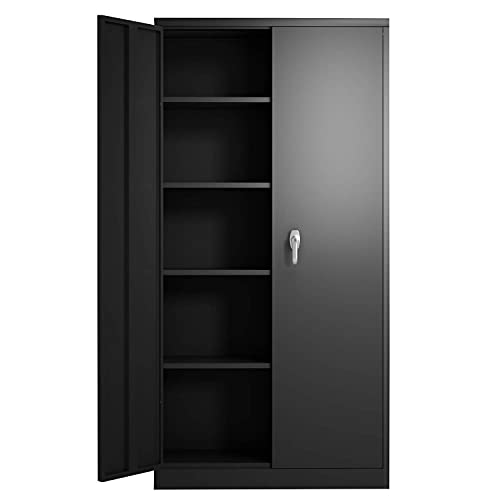 GREATMEET Metal Storage Cabinet with 2 Doors and 5 Shelves, 70.8  H Office Metal Storage Cabinet, Locking Cabinet for Office and Home,Disassemble, Black (70.8  Hx35.4 Wx18 D)