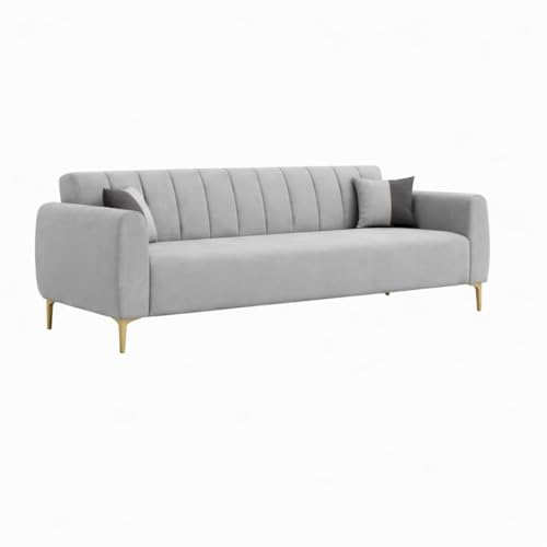 Image of Habibi Rich Velvet Suede 3+1+1 Seater Sofa Set | Spacious Soft Touch Comfort Seating | 5 Person Seating | Modern Living Room Sofa Set (Light Gray)