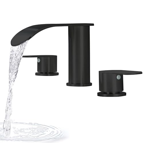 DOUBLUOEG Roman Tub Faucet Matte Black 3 Hole Waterfall Bathtub Faucets Sets Deck Mount Bath Tub Faucet 2 Handle Garden Bathtub Faucet