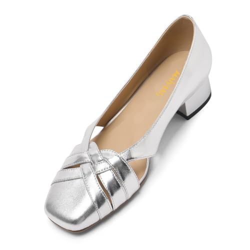 Maiyang Women Square Toe Cutout Slip on Pumps Low Chunky Block Heel Classic Comfy Daily Dress Shoes Size 4-16 US4