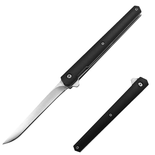 Carimee Slim Pocket Knife 4 Inch Multi-Purpose EDC Knife Curved Stainless Steel Blade - with Leather Sheath
