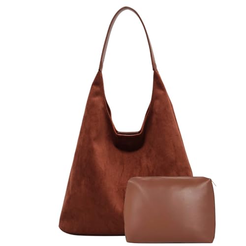 Image of Dyalsa Suede Hobo Bag for Women, Suede Tote Purse Vintage Top Handle Bag, Fashion Retro Shoulder Bag Work Leather Bag