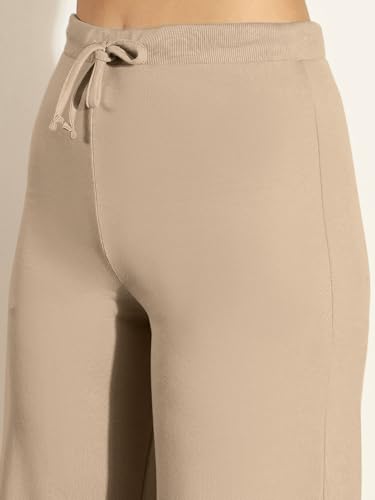 Image of Vogaan Women's Cotton Blend Wide Leg Pants | Drawstring Waist Casual Solid Track Pants for Women
