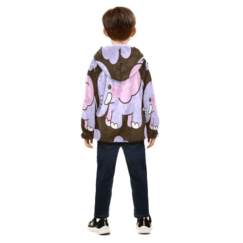 Cute Elephant with Purple Clouds Toddler Fleece Jacket Girl Boys Hooded Fleece Jacket Coat Warm Outwear Zip-up 3-10T4