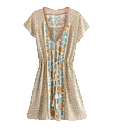 Robe courte d'été sexy col en V fluide et légère ivoire pour femme