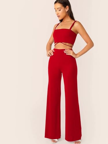 Image of Women's Two-Piece Co-ord Sets-Crop Top and Wide-Leg Pants-Stylish Casual Matching Outfits