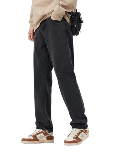 Jeans Pants Trousers Denim Black Men's Loose Straight Leg Wide Oversized Drop Down Trendy Simple Spring