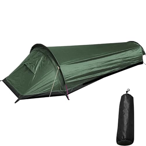 Tienda portátil ultraligera militar de 1 plaza con bolsa para senderismo, montañismo, camping salvaje, impermeable, resistente (verde militar)