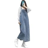[Ishihara liacceai] サロペットスカート レディース ロング丈 デニム ワンピース オールインワン 重ね着 ジャンパー ノースリーブ スリット ゆったり ポケット付き ブルー M-XL 通勤 春夏秋