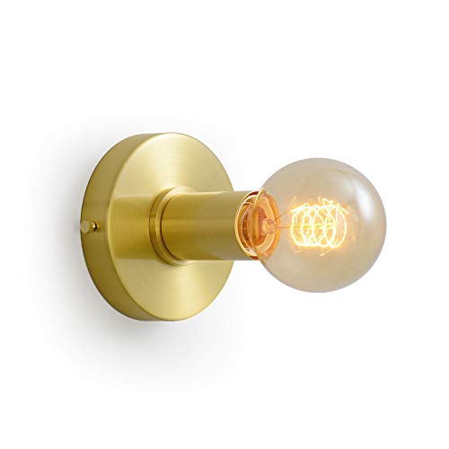 BRIGHTTIA Brushed Gold Simple Ring Wall Sconce Light - Modern Minimalist Bathroom Vanity and Hallway Lighting - Mid Century Industrial Exposed Bulb Wall Lamp - Flush Mount Fixture (BC0005-1G)