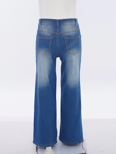 Kids Girls Straight Wide Leg Jeans High Elastic Waist Split Side Button Baggy Denim Pants with Pockets3