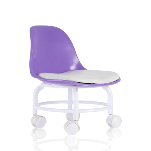Image of QTM Acrylic 360 Rotatable Chair | Mini Swivel Chair | High Resilience | Durable Backrest | Smart Wheels | Ideal for Adults & Kids (Purple)