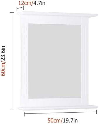 FOREHILL Bathroom Wall Mirror with Shelf and Wooden Frame Rectangle Wall Mounted Mirrors for Makeup White 50x12x60cm