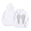 Casual Autumn Winter Angel Print Hoodie Solid Color Pullover Cosy Fleece Sweatshirt for Everyday Wear, White, S #1
