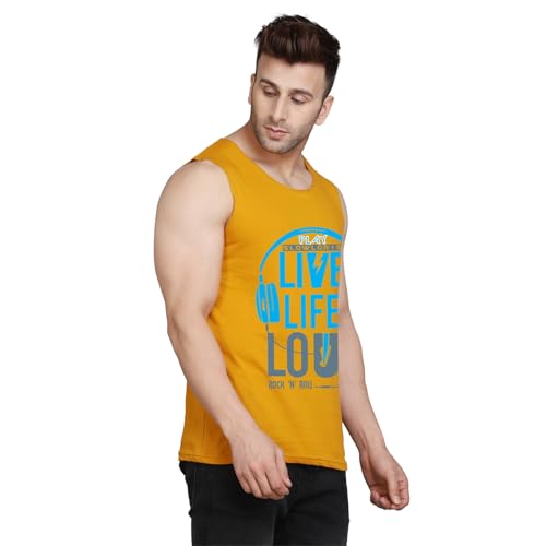 Image of SLOWLORIS Mustard /BlackGrey Printed Combo Cotton Gym Vest Pack
