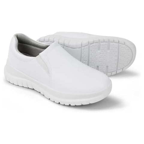 Hawkwell Women's Slip On Lightweight Water Resistant Nurse Shoes Slip Resistant Healthcare Work Shoes,White Synthetic,9 M US Cover