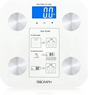 Triomph Body Fat Scale, Digital Bathroom Scale Body Composition Analyzer with Backlit LCD for Body Weight, Fat, Water, Muscle, BMI, Bone Mass and Calorie, 10 Users, 400 lbs Fat Loss Monitor, White