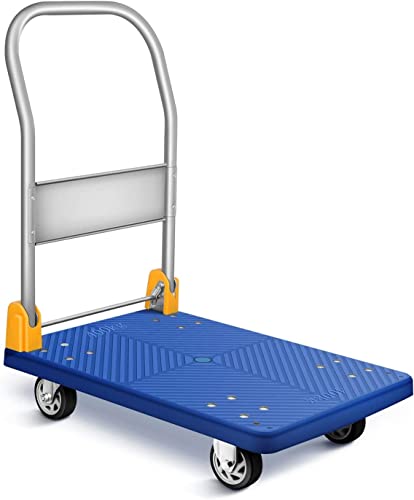 Image of GOBBLER Steel, Poly Propylene Portable Platform Trolley Cart for Lifting Heavy Weight, 400 Kg Capacity Dolly Push Cart, Blue Color (GB TR 400)