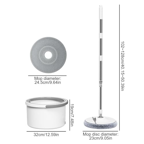 Mop und Eimer - Tragbarer runder Eimer mit Wischmopp - einlagiger Bodenwischer, verstellbarer Squeezer Mop Set mit 6 Wischpads für Nass- und Trockengebrauch – Bild 6