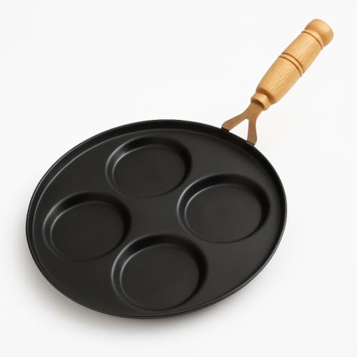 Image of Iron Uttapam Pan 23 cm with Wooden Handle, 4 Cavity