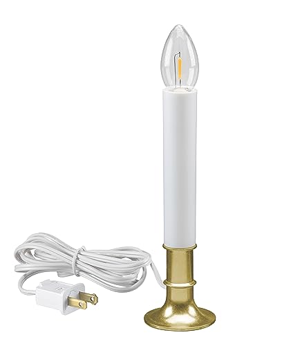 Image of Xodus Innovations AC1120B-4 Electric Plug-in 8.25 inch Flameless Window Candle with Dusk to Dawn Light Sensor Timer, White Candle with Brass Base Pack of 4
