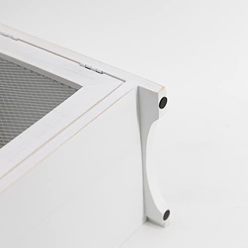 COLLECTIVE HOME - Storage Cabinet, Mini Countertop Cabinet, Wood Organizer for Kitchen Living Room Bedroom Bathroom Office with Magnetic Door, 14.5 x 6.5 x 10 (White, Wire Netting)